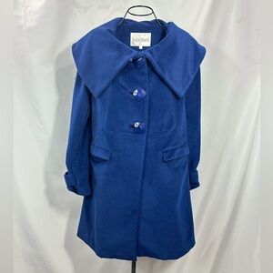 MaxMara 100% wool royal blue velour oversized collar coat size 2